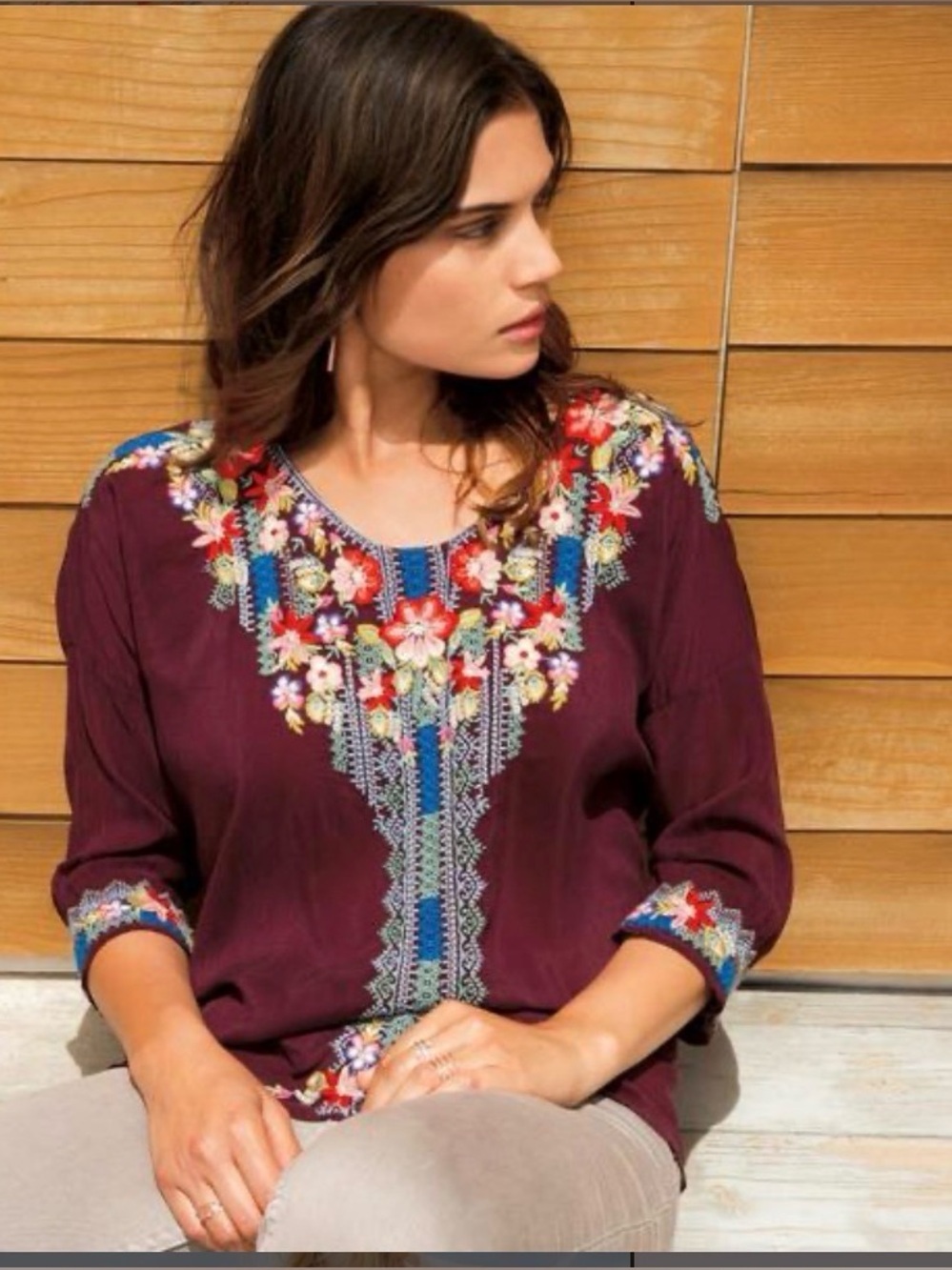 Johnny Was Embroidered Floral Top L